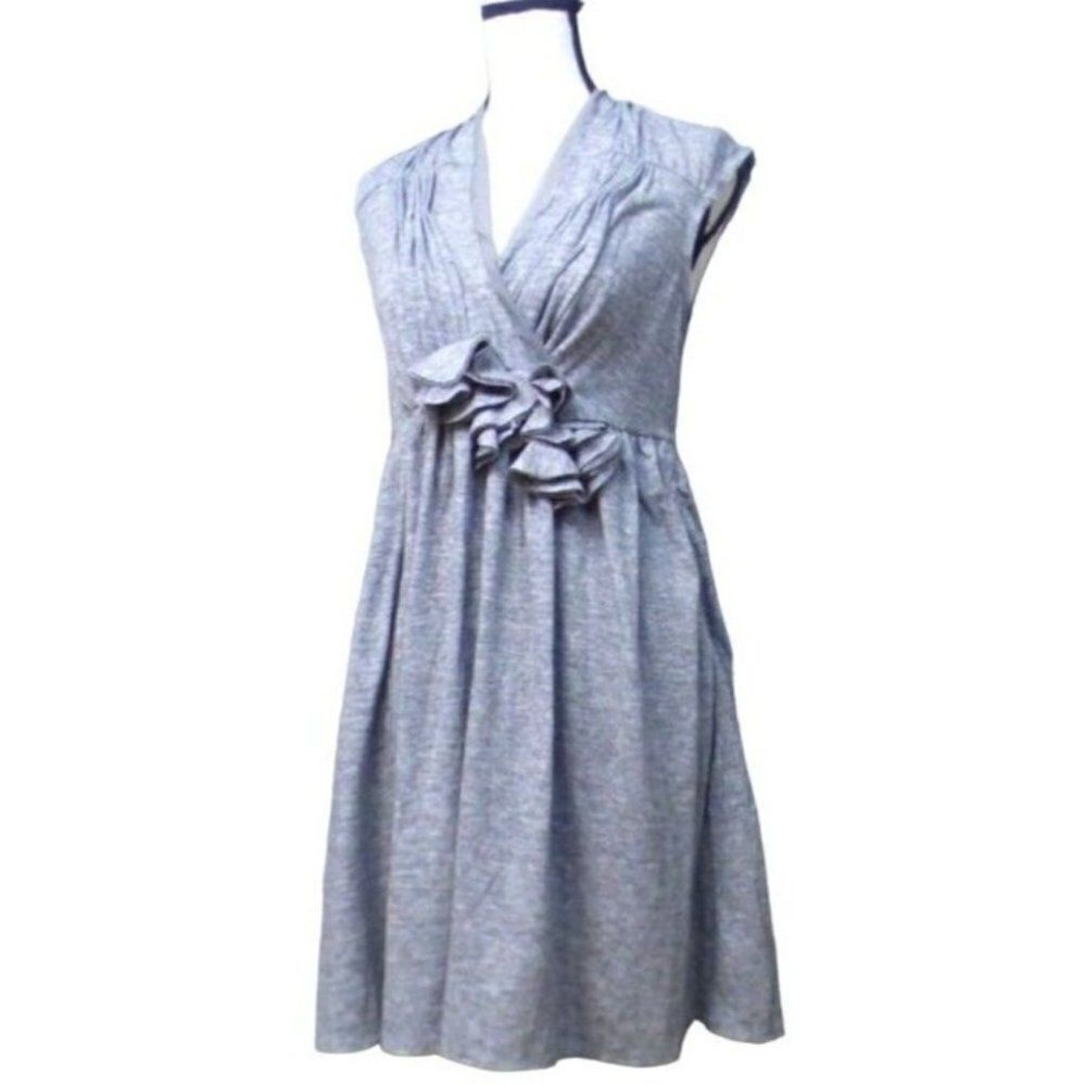 Ryu Women’s Rosette Embellished, Tule Trim, Knit Dress, Gray, M